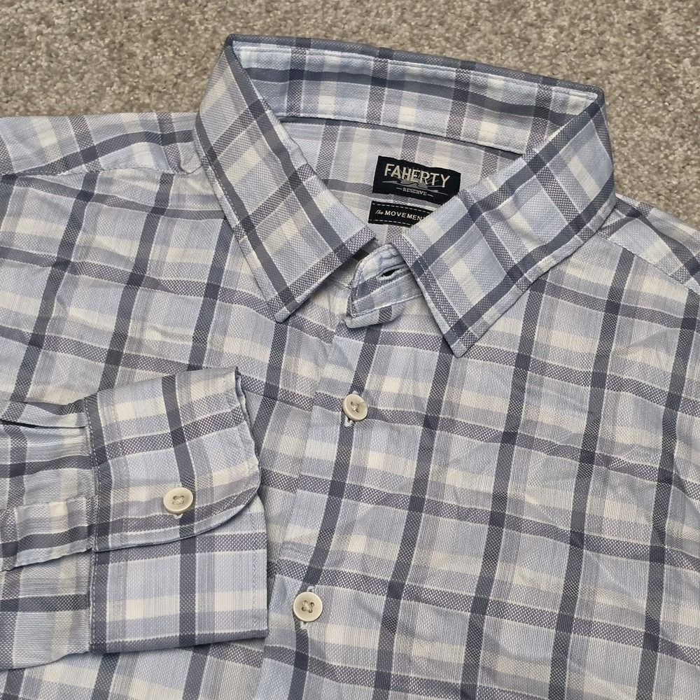 Faherty Movement Shirt Mens M Blue Plaid Supima Cotton Stretch LS MWS2509